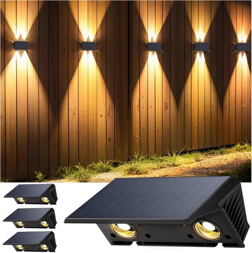 Vista 14 de Luces de valla alimentadas por energía solar, modos multicolores, luces solares para valla al aire libre IP67, luces solares de pared arriba