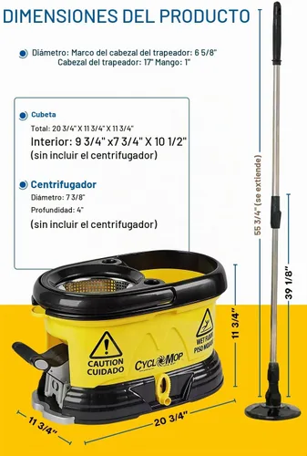 Vista 5 de trapeador giratorio comercial con carrito de ruedas, diseño sólido para años de uso