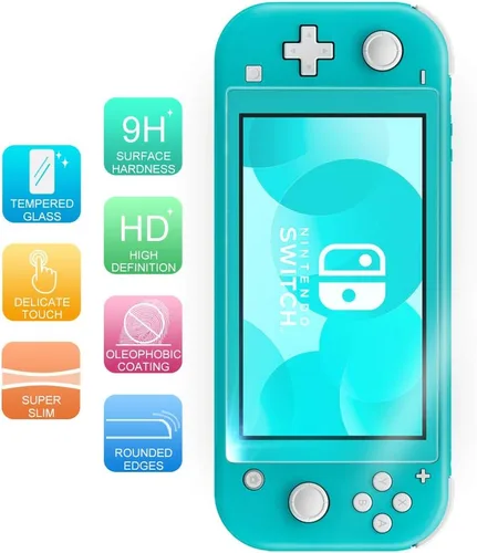 Vista 3 de TJS Nintendo Switch Lite - Protector de pantalla vidrio templado 2 piezas funciona mientras se acopla, 0.012in de grosor, sin burbujas, ultra