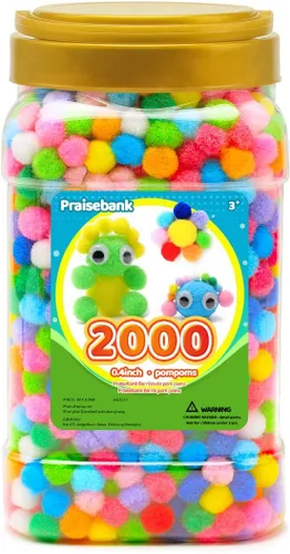 Vista 47 de Praisebank Pompones Negros - 2000 piezas, 1cm, Ideales para Artes y Manualidades, Bolas de Pompón en Frasco