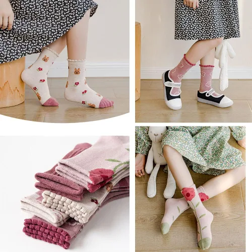 Vista 5 de SUITBOY Baby GirlsBoys Socks 5 Pack Toddler Cotton Socks with FlowerDinosaur Print Little Kids Ankle Socks