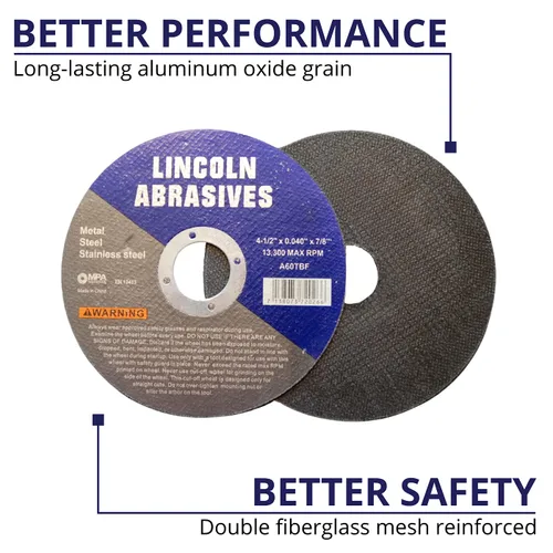 Vista 4 de Paquete de 25 ruedas de corte de 4.5" Lincoln Abrasives .040" Metal y acero inoxidable