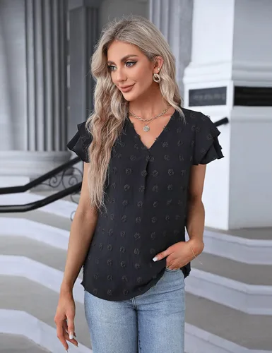 Vista 8 de Blooming Jelly Blusas elegantes para mujer, blusas casuales de trabajo, blusas de verano con mangas con volantes