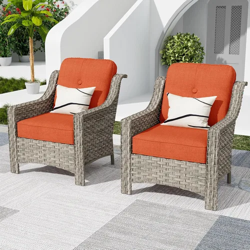 Vista 14 de HOOOWOOO Sofá de patio de 3 plazas de mimbre para exteriores, resistente a todo tipo de clima, con respaldo alto, muebles a juego (beige y bronceado)