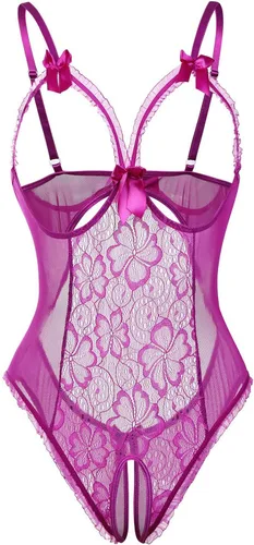 Vista 2 de Ropa de dormir sexy para mujer, camisón de talla grande, corsé, lencería de encaje, ropa de dormir, trajes de boudoir, Púrpura