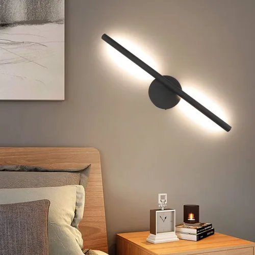 Vista 6 de Aipsun Aplique de pared negro giratorio 360° LED negro lámpara de pared para dormitorio, sala de estar, hotel, pasillo, pasillo, blanco cálido, 3000
