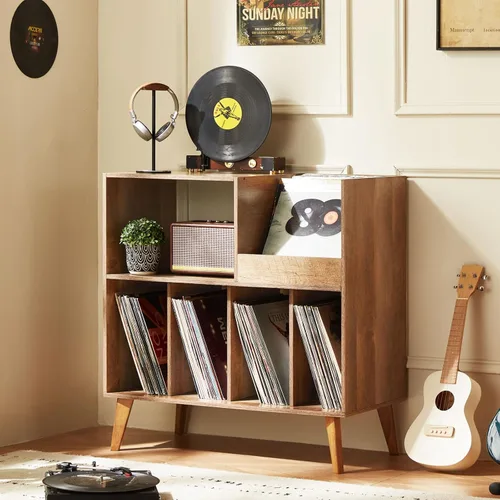 Vista 10 de LELELINKY Soporte grande para tocadiscos, soporte giratorio con almacenamiento, soporte para discos de vinilo con área de visualización, mesa