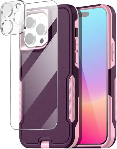 Vista 12 de AICase Funda resistente compatible con iPhone 15 Pro con protector de vidrio + lente de cámara, resistente de 3 capas de protección de grado