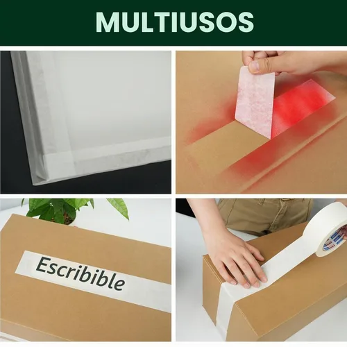 Vista 7 de ADHES - Cinta de papel kraft blanca, 2 pulgadas x 55 yardas, 3 rollos de cinta de papel resistente para escribir y sin recubrimiento, cinta