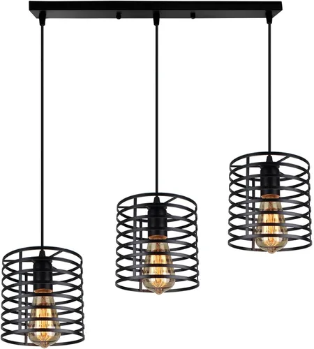 Vista 6 de Adjustable Height E27 Chandelier Light Fixture - Industrial Vintage Iron Pendant Lamp for Living Room, Kitchen Island, and Balcony(B1)