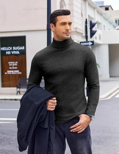 Vista 3 de Ekouaer Camisas de cuello alto para hombre, ligeras, de manga larga, acanaladas, térmicas, sin botones, tallas S-XXL