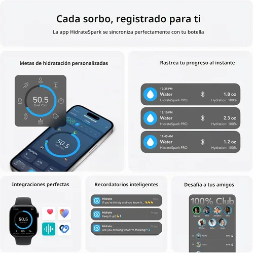 Vista 3 de Hidrate Spark PRO Lite Bundle - Botella de agua inteligente, rastrea la ingesta de agua y brilla para recordarte que te mantengas hidratado, tapa