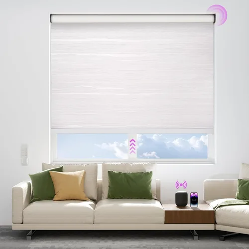 Vista 31 de Astomi Persianas enrollables motorizadas para ventanas, persianas inteligentes opacas para interiores, control remoto y de voz sin esfuerzo