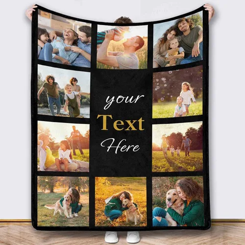 Vista 9 de D-Story Manta con fotos personalizada fabricada en Estados Unidos, regalo de foto conmemorativa personalizada para parejas, acogedora y cálida