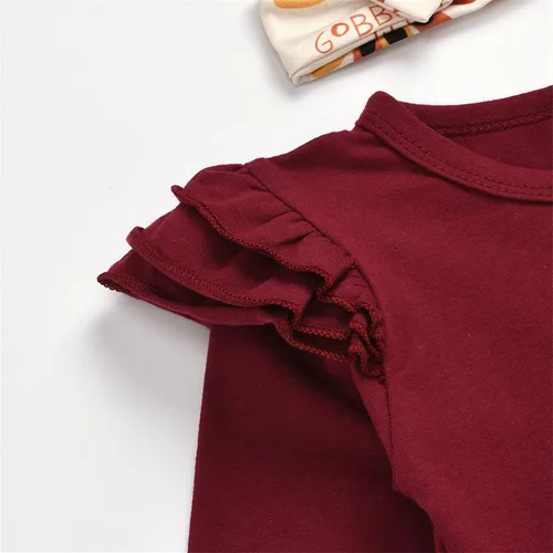 Vista 5 de TBUIALL Conjunto de ropa de Halloween para niña pequeña, Acción de Gracias, para niños y niñas, manga larga con volantes, color liso