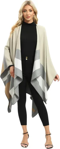 Vista 18 de Femdouce Manta cálida para mujer, ligera, con frente abierto, capa tipo poncho para primavera, otoño e invierno