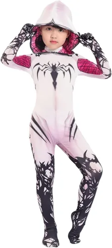 Vista 7 de KETLYA Disfraz de superhéroe fantasma para niñas disfraz de Halloween y cosplay con capa juego completo