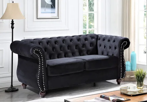 Vista 50 de Container Furniture Direct Feinstein - Sofá Chesterfield de terciopelo moderno para sala de estar con cabezas de clavos, acolchado de diamante