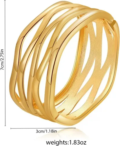 Vista 2 de PIPITREE Pulseras doradas para mujer, ajustables, gruesas, abiertas, minimalistas, doradas