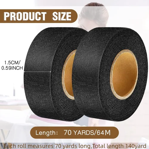Vista 2 de Outus 2 rollos de cinta de dobladillo, cinta adhesiva para planchar sin coser para pantalones cada uno de 1/2 pulgada (70 yardas cada uno, negro)