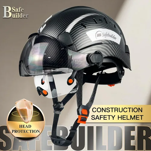 Vista 2 de SAFEBUILDER Casco de seguridad de construcción con visera incorporada Casco duro ABS con visera Ventilación ajustable Casco de trabajo Protección