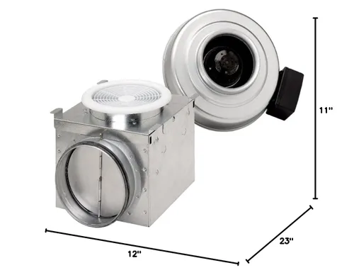 Vista 3 de Fantech - 40571 Serie PB190 Rejilla pequeña de 7 pulgadas de ancho 12, altura 11, profundidad 23, EE. UU., Kit de ventilador de baño en línea, bajo