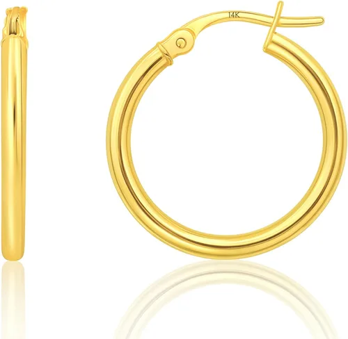 Vista 24 de Solid 10K or 14K Gold 12MM to 50MM Hoop Earrings for Women 10K oro blanco