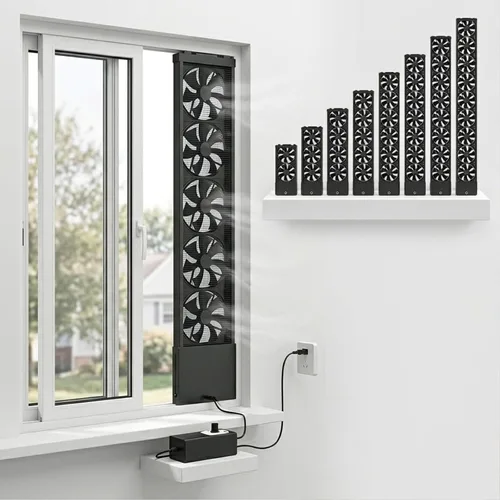 Vista 9 de Ventilador de ventana vertical delgado para ventanas corredizas, inserto de ventilador de escape reversible, sin taladro, ventilador de escape Blanco