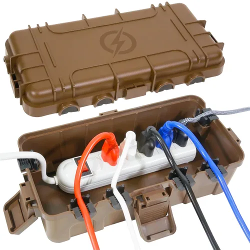 Vista 13 de Caja eléctrica mediana para exteriores (11.6 x 5.2 x 4.1 pulgadas), cubierta de cable de extensión impermeable IP54 con entrada de 6 cables, caja