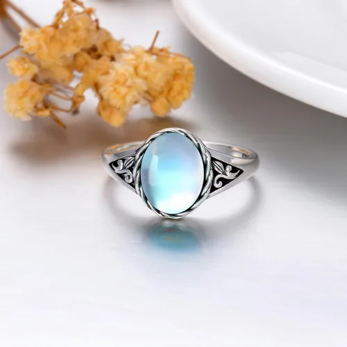 Vista 4 de Turquoise Vintage Ring for Women, S925 Sterling Silver Oval Cut Natural TurquoiseMoonstoneBlack Onyx Boho Turquoise Jewelry for Birthday Mother's