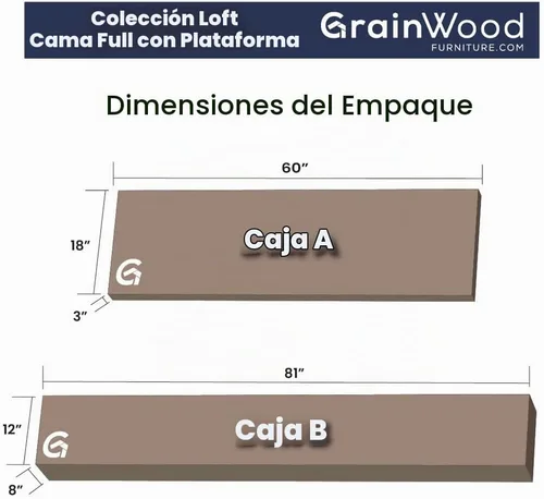 Vista 6 de Grain Wood Furniture Loft Cama de madera maciza de tamaño completo, acacia