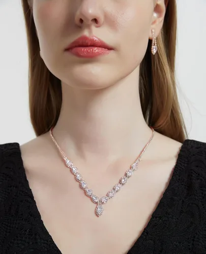 Vista 3 de Juego de collar y aretes de diamantes de imitación de circonita cúbica para Navidad, novia, dama de honor, boda, fiesta de noche, graduación