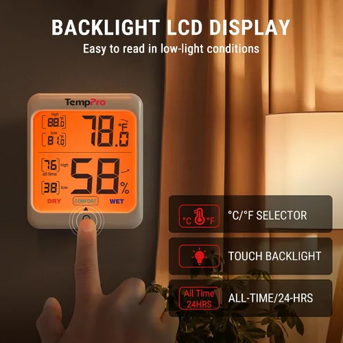 Vista 4 de ThermoPro TP53 - Higrómetro digital Termómetro interior para el hogar, sensor de temperatura y humedad con indicador de confort y registros