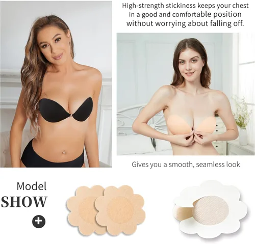 Vista 2 de MITALOO Silicone Sticky Bra Adhesive Invisible Bra Backless Strapless Bra Nipple Cover Pasties for Women