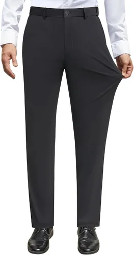 Vista 2 de Alimens & Gentle Pantalones de vestir elásticos para hombre, pantalones de golf sin planchado, cintura ampliable, parte delantera plana, pantalones