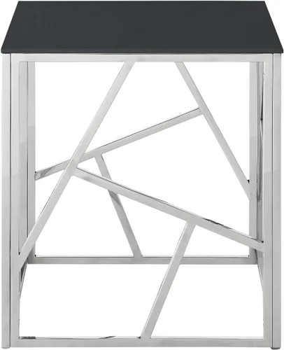 Vista 6 de Mesa de centro rectangular moderna de vidrio con parte superior de cristal templado negro y marco de acero inoxidable para sala de estar