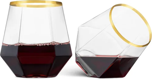 Vista 11 de Munfix Copas de vino de plástico sin tallo, paquete de 32 – en forma de diamante, irrompibles, desechables, de 12 onzas, de plástico transparente