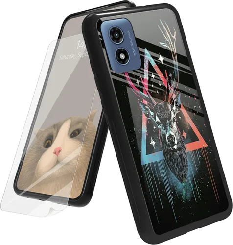 Vista 57 de Funda para Motorola Moto G Play 4G 2024 con protector de pantalla, parte trasera de vidrio templado + funda de silicona suave TPU absorción