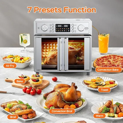 Vista 4 de Combinado de Tostador de Puerta Francesa Extra Grande con Freidora de Aire, Freidora de Aire de Puerta Doble Francesa de Gran Capacidad de 1700W
