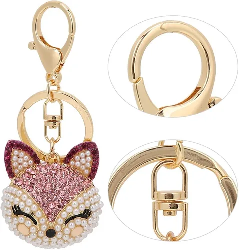 Vista 6 de plplaaoo Fluffy Ball Cute Queen Chains, Rhinestone Head Keyring, Lovely Key Ring Decorative, Pink Rhinestone Environmental Protective Keychains for