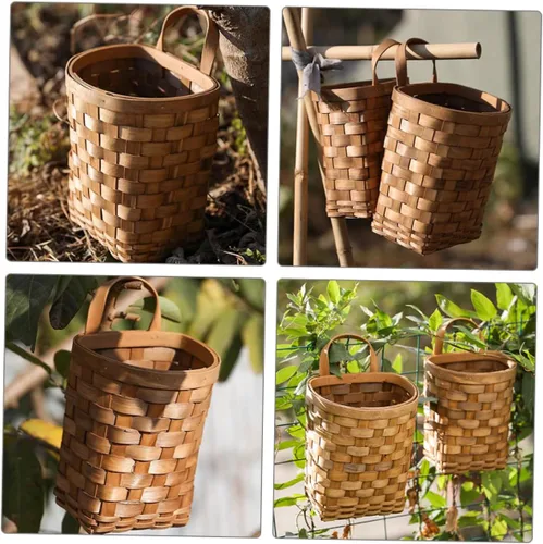 Vista 4 de Cesta grande tejida para colgar en la pared para almacenamiento decorativo de flores y verduras, decoración para cocina, jardín y picnics