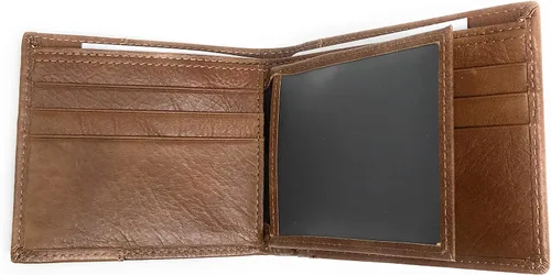 Vista 3 de Western - Cartera corta de cuero para hombre de cuerno largo con herramientas florales, Café, Billetera plegable