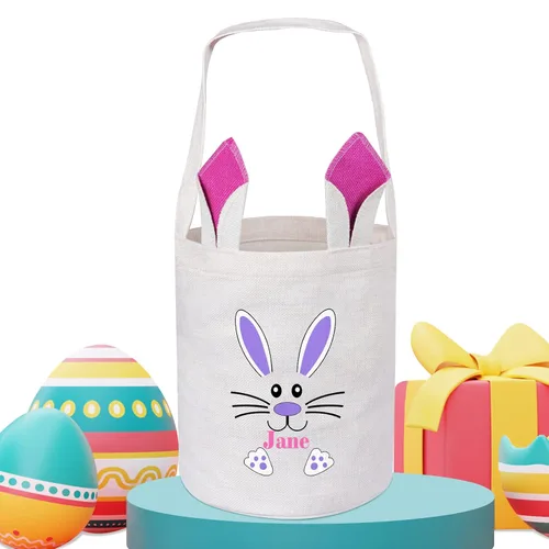 Vista 22 de Touber Cesta de Pascua, canastas de Pascua de algodón personalizadas para niñas y niños, rectangular, cestas de caza de huevos de Pascua con orejas