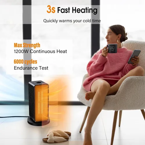 Vista 4 de Calentador de espacio, calentadores oscilantes eléctricos portátiles de 70° para uso en interiores, calentador de cerámica PTC mejorado de 1200 W