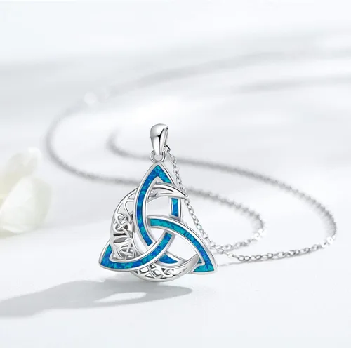 Vista 3 de CHENGHONG Collar de luna celta para mujer, plata de ley 925, con nudo celta y piedra lunar, collar irlandés creciente, joyería celta, regalo