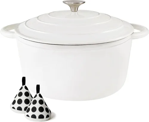 Vista 22 de COOKWIN Horno holandés de hierro fundido, olla redonda de 3 QT con tapa autobronceadora para hornear en casa, brasero, cocina, excelentes regalos
