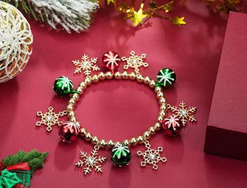 Vista 2 de Bling - Pulsera de cuentas de copo de nieve blanco con cuentas elásticas de cristal para mujeres y niñas
