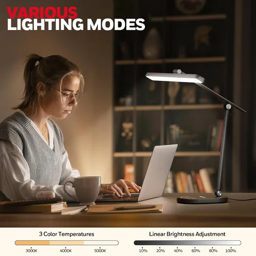 Vista 2 de Honeywell Lámpara de escritorio para oficina en casa, H4 Sunturalux Luz de escritorio LED para cuidado de los ojos, lámpara de escritorio regulable