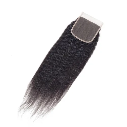 Vista 8 de Extensiones de cabello humano brasileño liso rizado de cierre 4x4 con parte libre marrón claro, encaje 150% de densidad, cabello Remy liso rizado