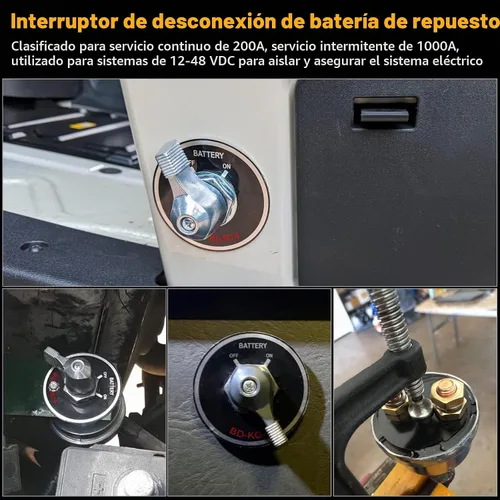 Vista 4 de Interruptor maestro de desconexión de batería de 12-48V, interruptor de corte de energía de batería de alta corriente de 200A con placa frontal